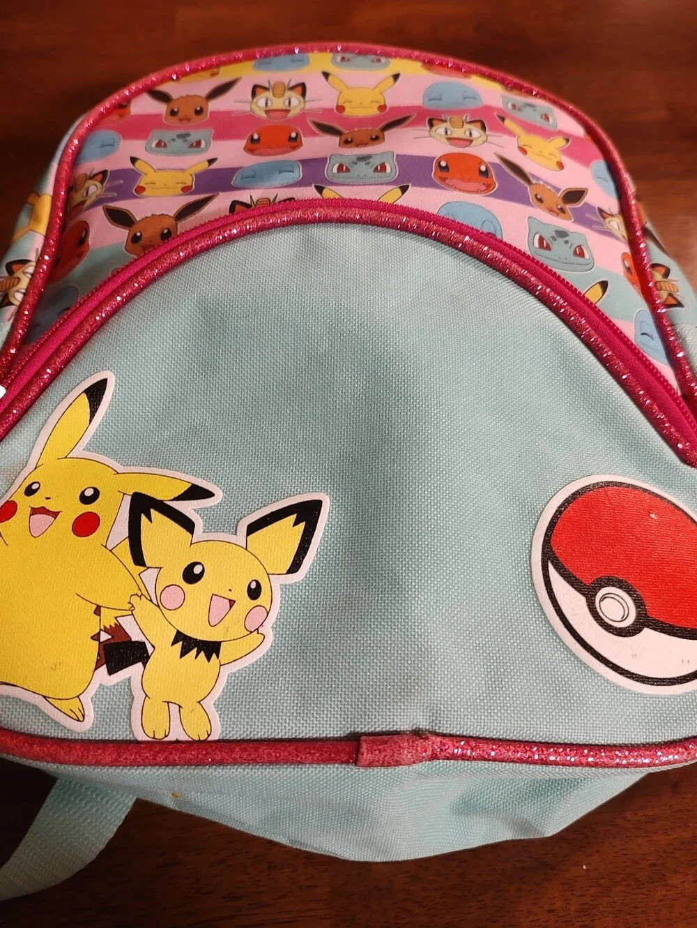 Pokemon Pink, Teal & Yellow Kids Backpack with Character Faces